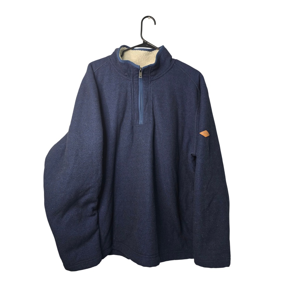 Orvis Mens 2XL Navy Blue Sherpa Lined Quarter Zip Textured Knit Pullover Sweater